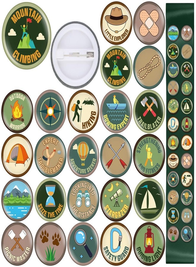 Suncalla 48 Pcs Spring Camping Party Favors 1 Inch Scout Camping Pins Bulk Adventure Hiking Style Pin Outdoor Theme Decor for DIY Costume Backpack Scout Event Adventure Birthday Supplies(Retro Color) - Image 1